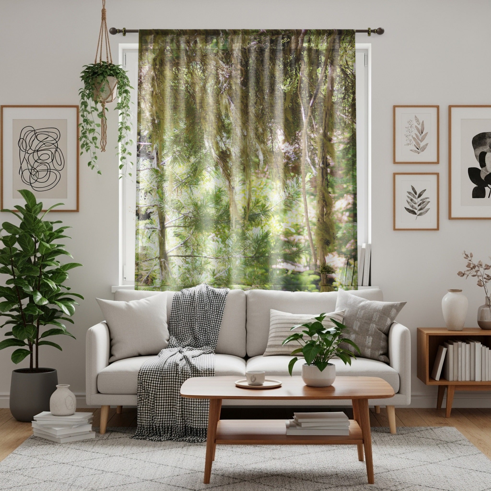 Forest Window Curtains, Mossy Tree Drapes, Nature Inspired Decor, Greenery Room Accent, Botanical Print, Forest View Curtains
