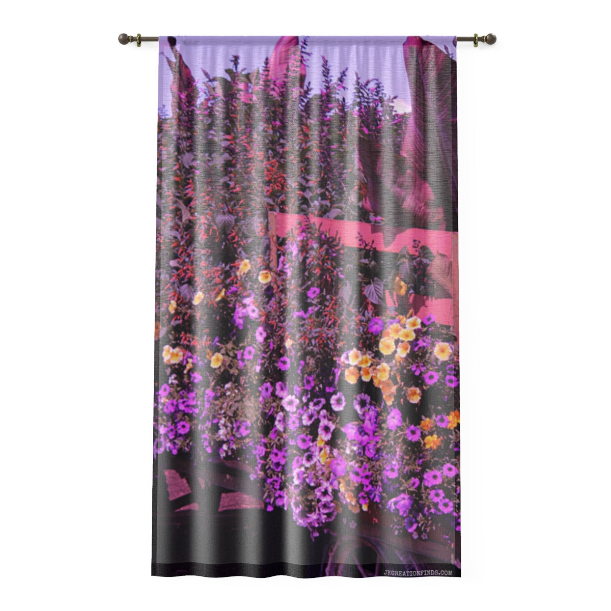Floral Garden Window Curtain, Purple Yellow Flower Curtain, Botanical Print Curtain, Nature Inspired Home Decor, Pretty Home Decor Window