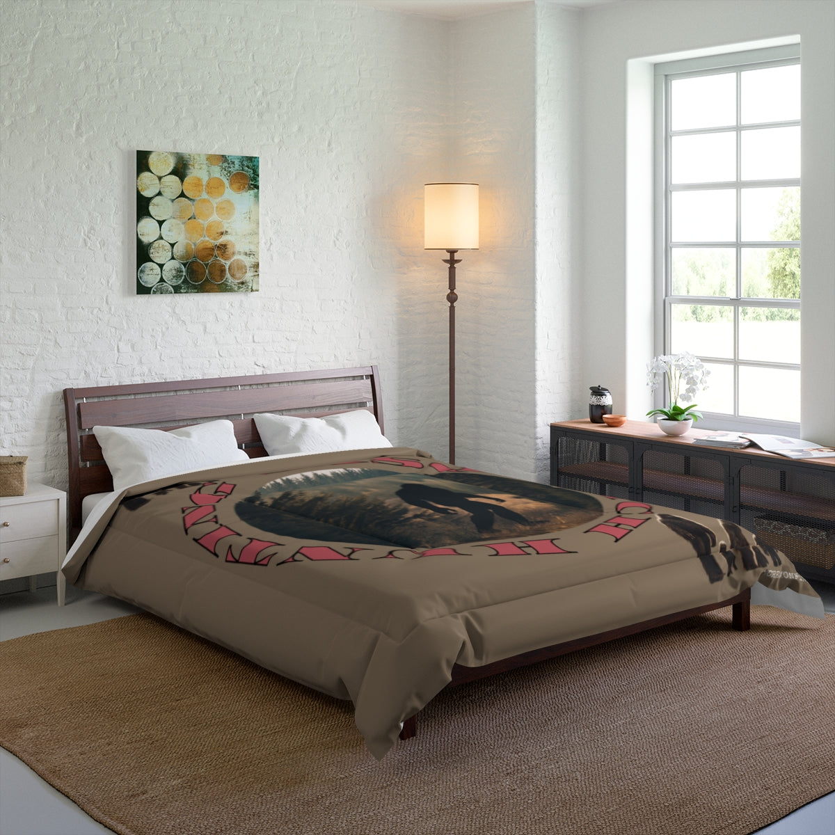 Scenic Forest Graphic on Cozy Brown Bedcover Blanket