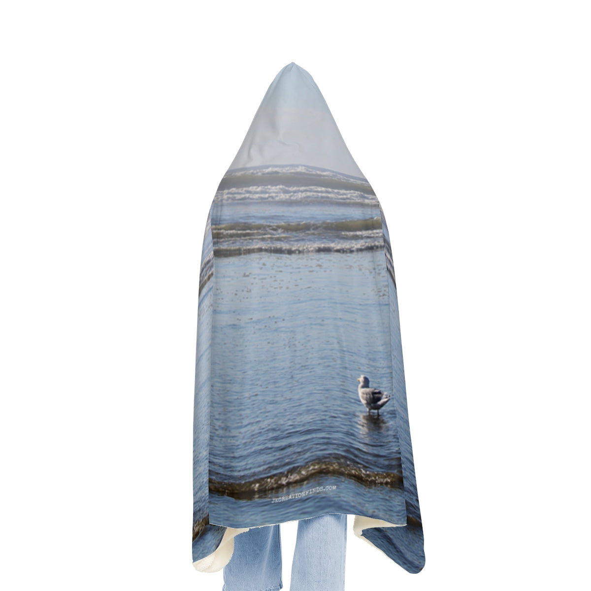 Coastal Ocean Waves Scene Bird Hooded Blanket