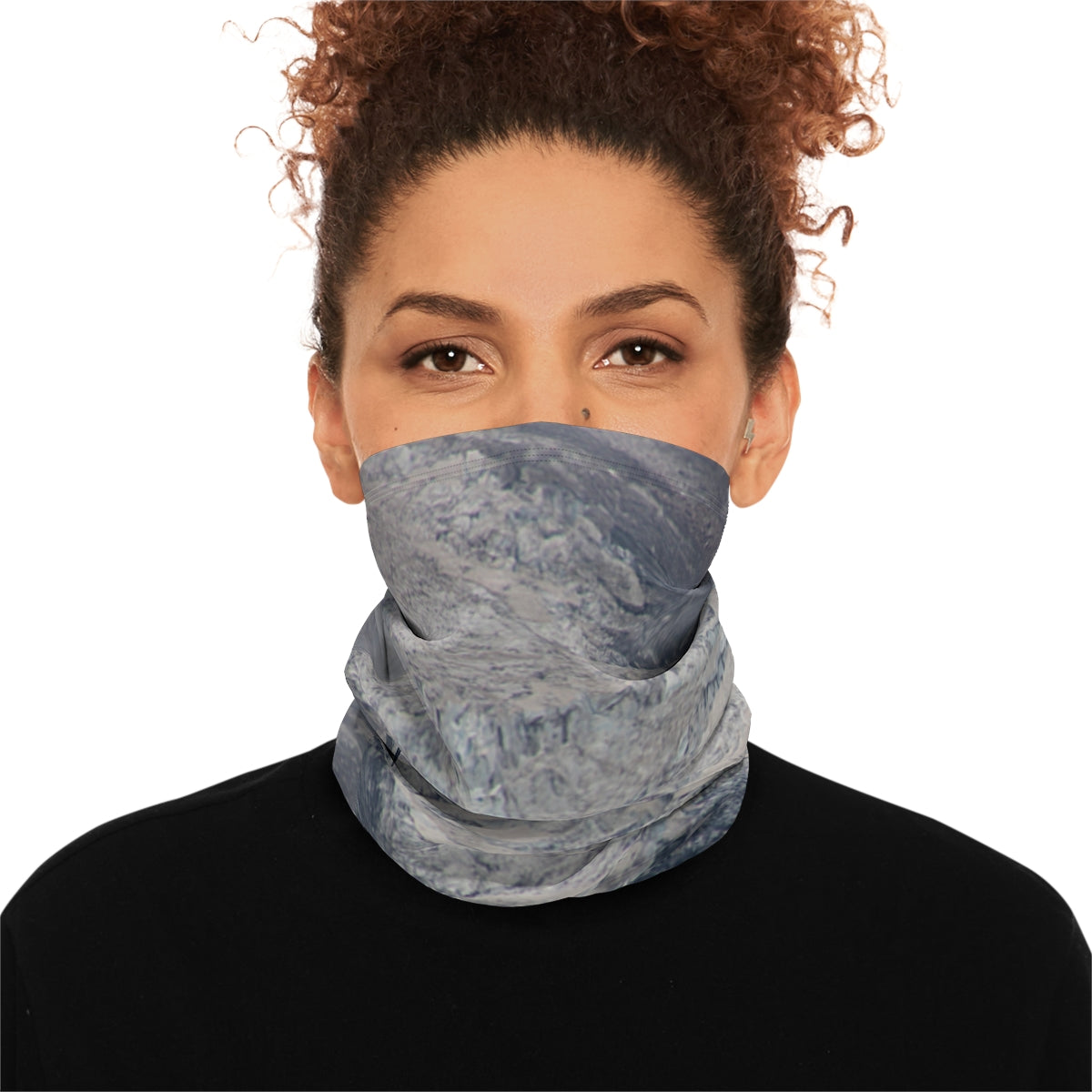 Gray Textured Neck Gaiter with Marble Design Print