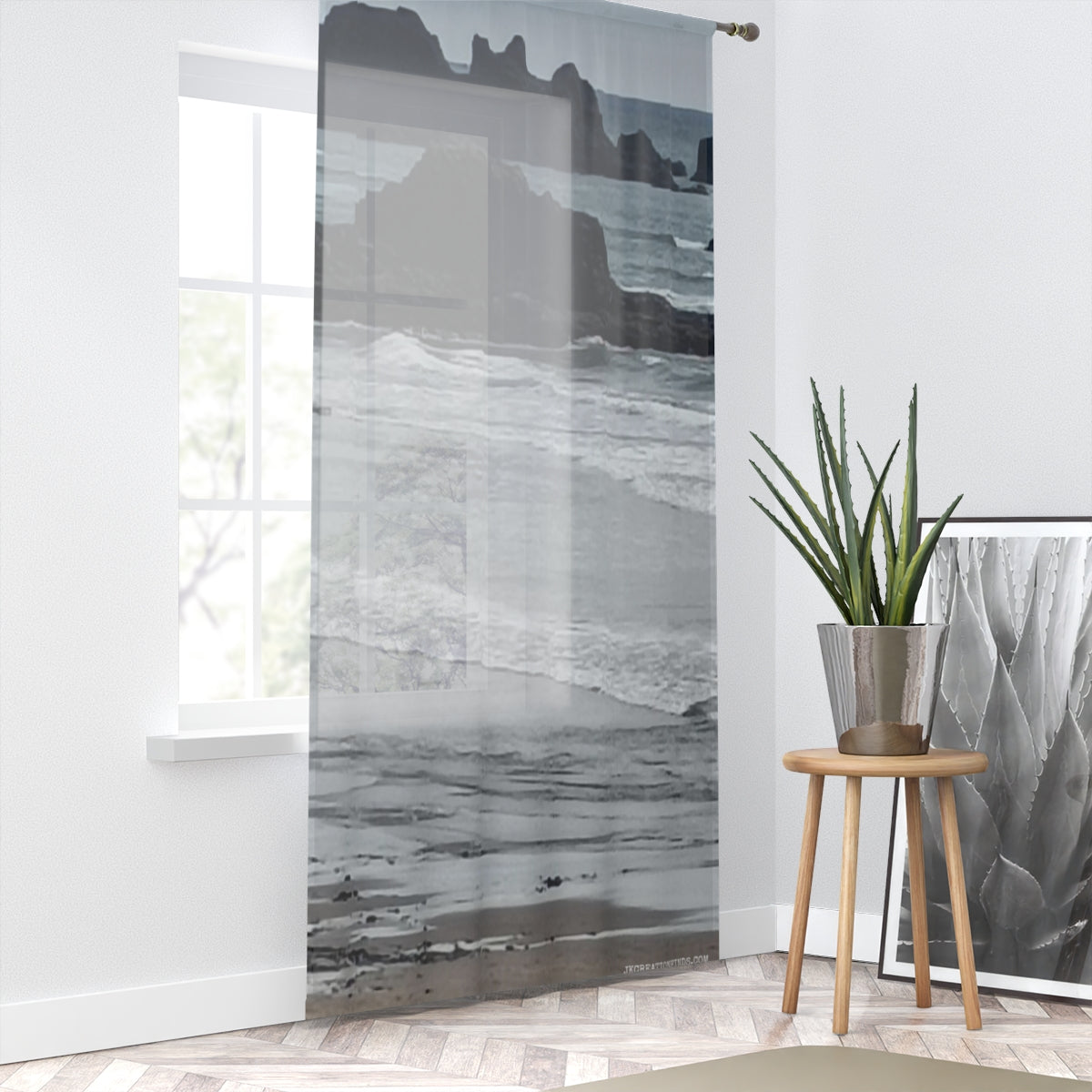Coastal Rock Formations Window Curtain, Beach View Drapes, Ocean Waves Home Decor, Serene Seascape Curtains, Nature Photography