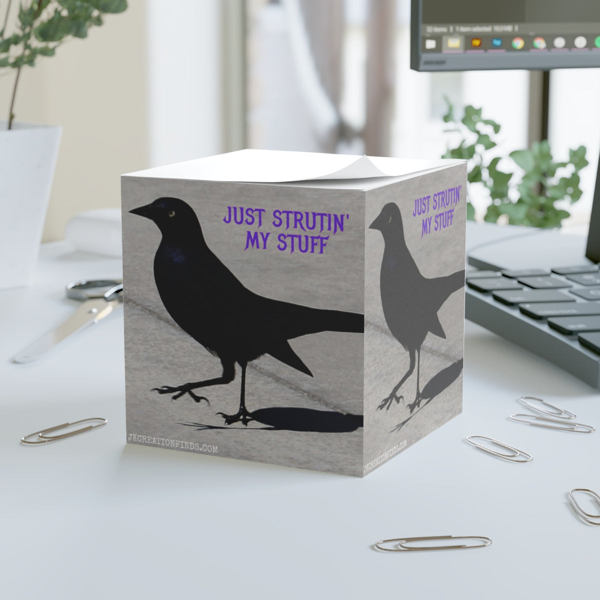 Just Strutin' My Stuff Crow Design Note Holder Block