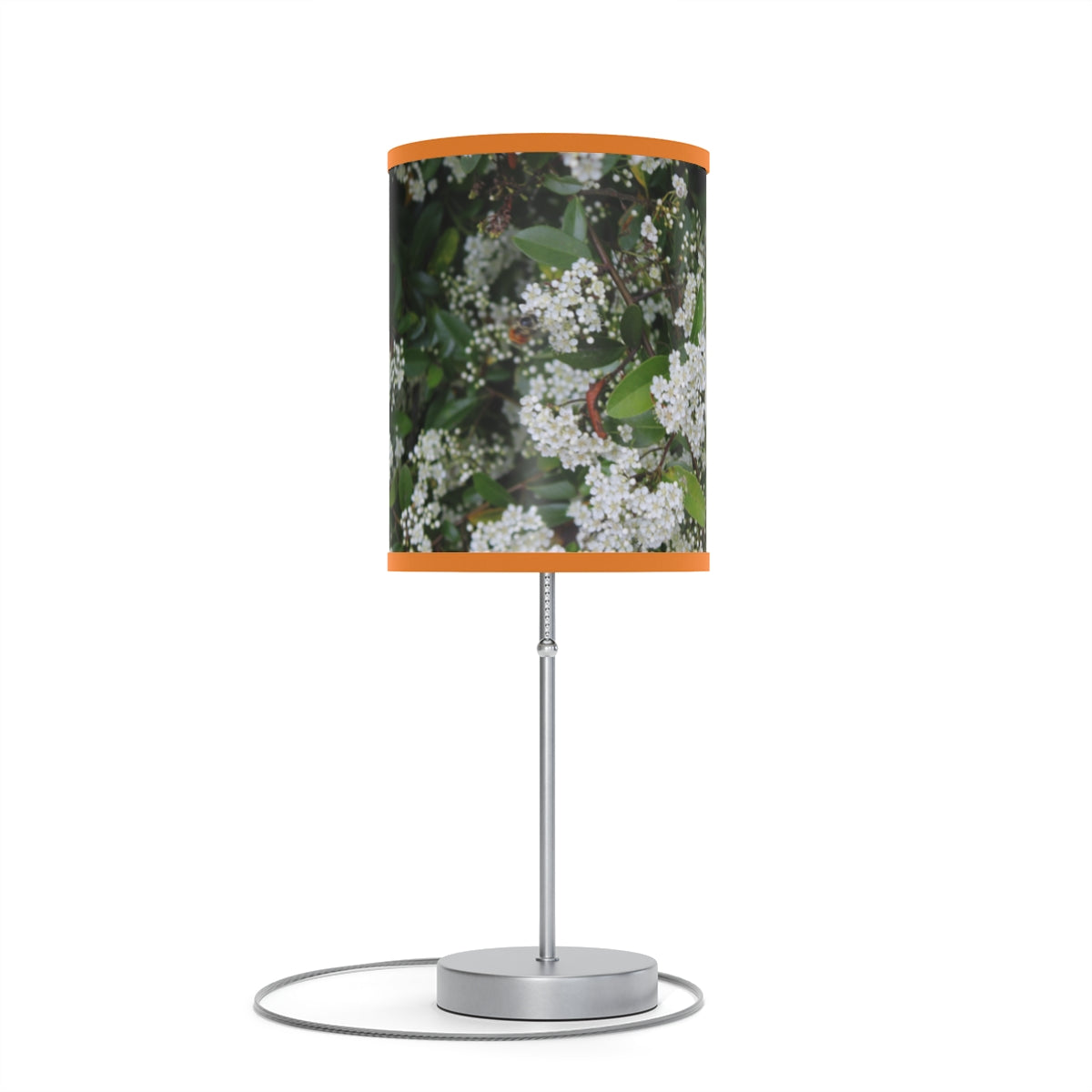 Floral Patterned Table Lamp with Orange Accents