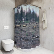 Forest Wildlife Scene with Elk Shower Curtain