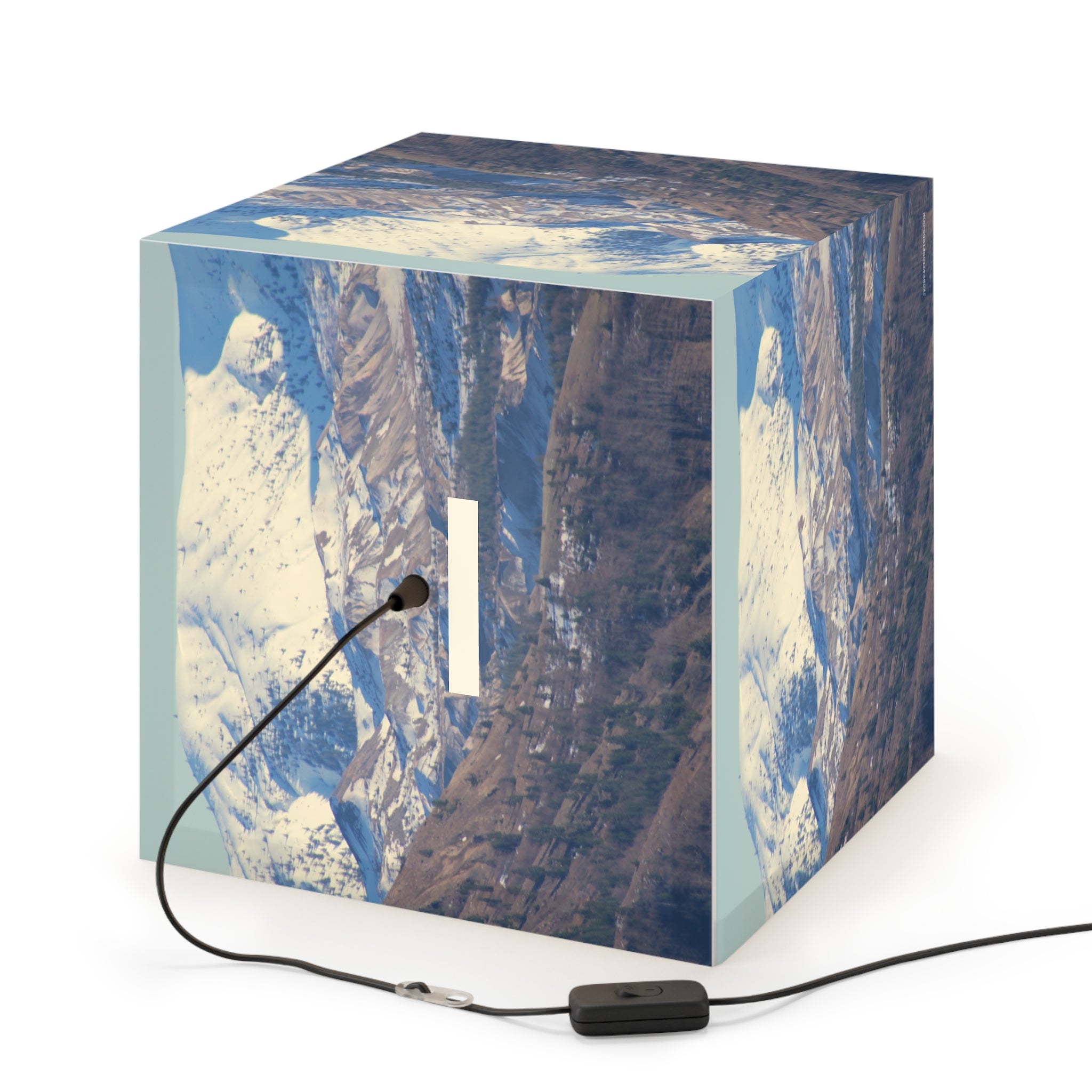 Illuminated snow mountains cube display product type