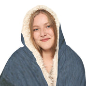 Cozy Blue Hooded Blanket with Cream Sherpa Lining Blanket