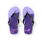 Purple flip-flops with a forest and house scene.