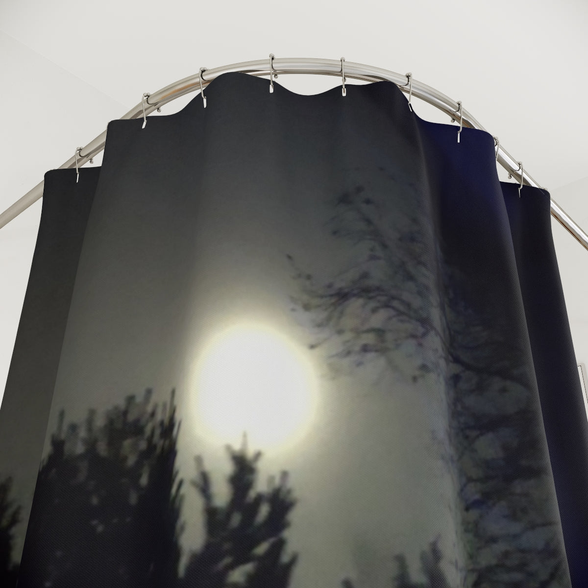 Full Moon and Silhouetted Trees Shower Curtain