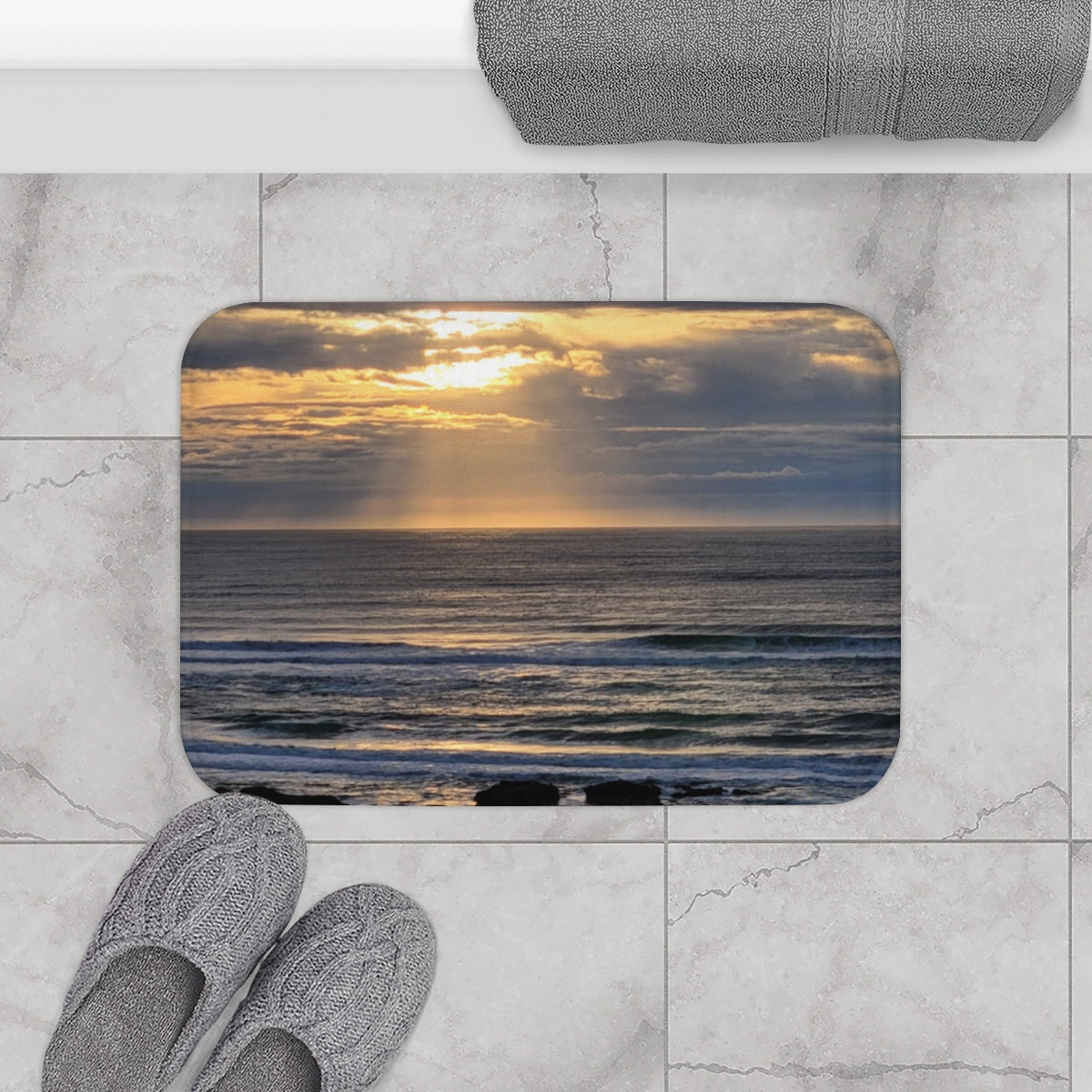 Sunset Ocean Waves Bathroom Mat