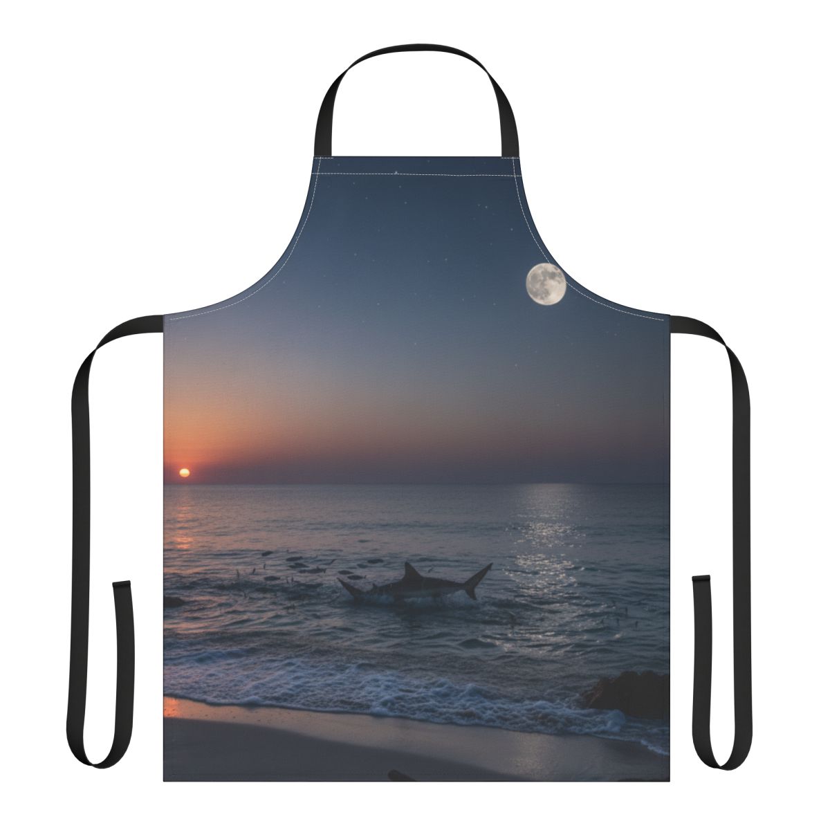 Beautiful Ocean Sunset Scene with Full Moon Apron
