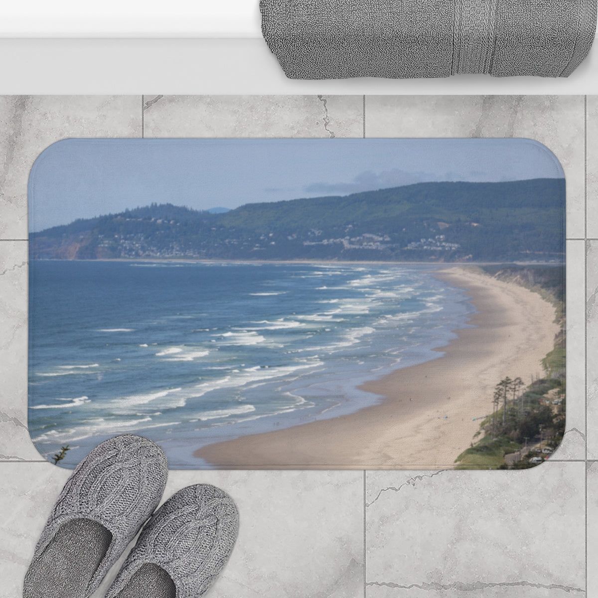 Serene Coastal Beach Scene Design Bath Mat Product