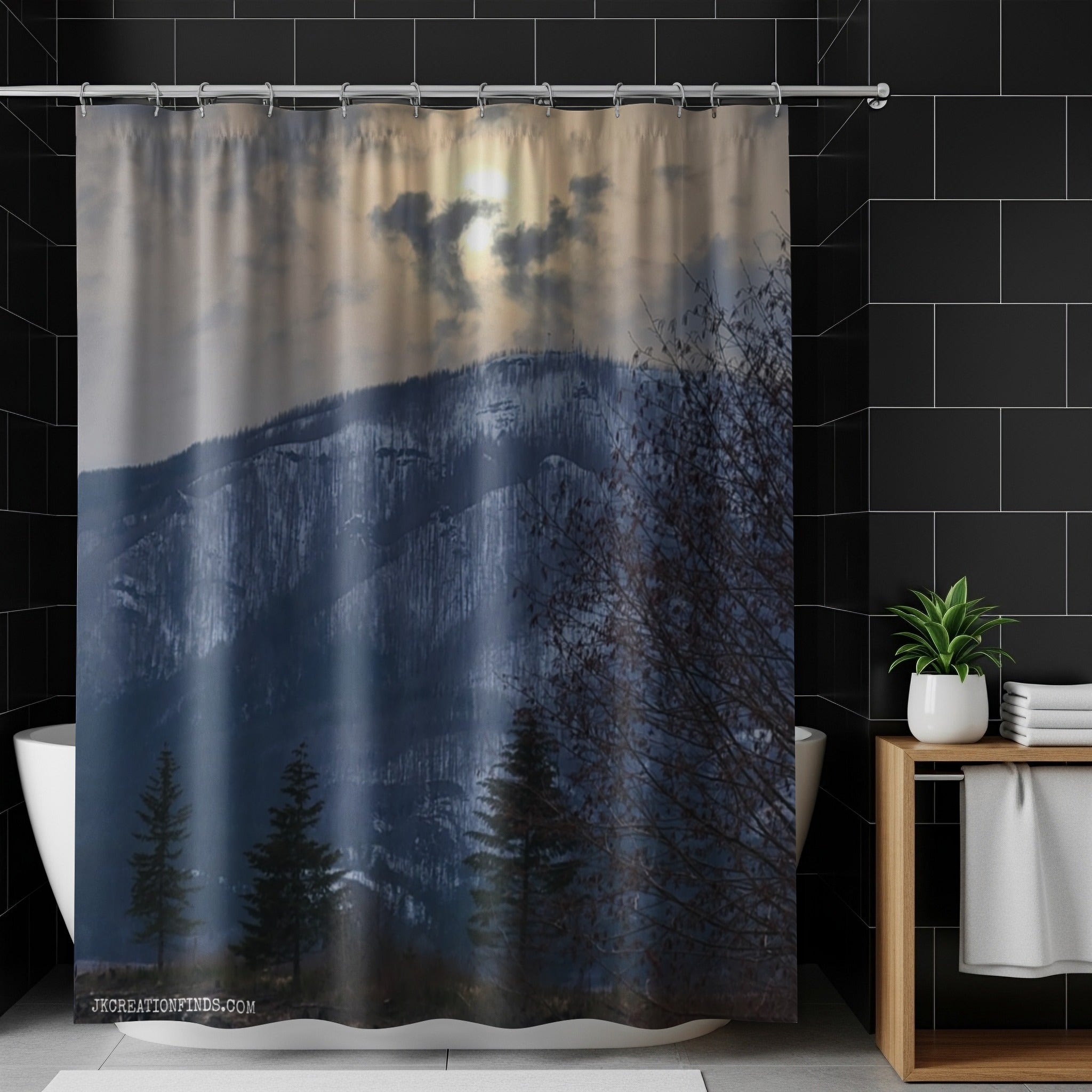 Moonlit Mountain Forest Scene Shower Curtain