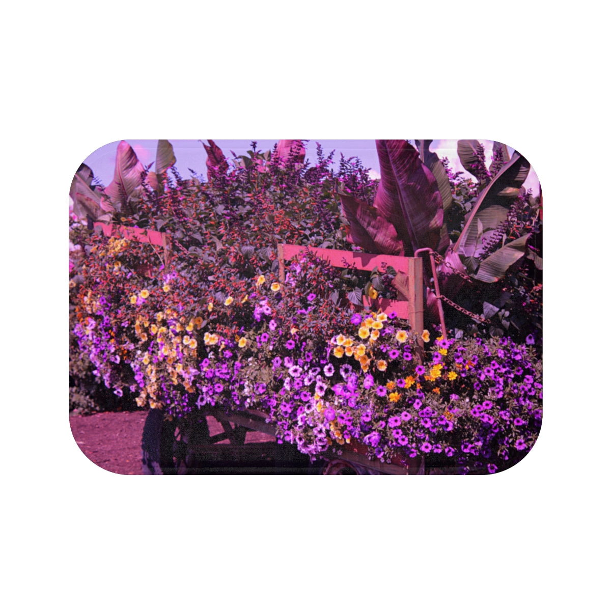 Vibrant Floral Display in Wooden Cart Artwork