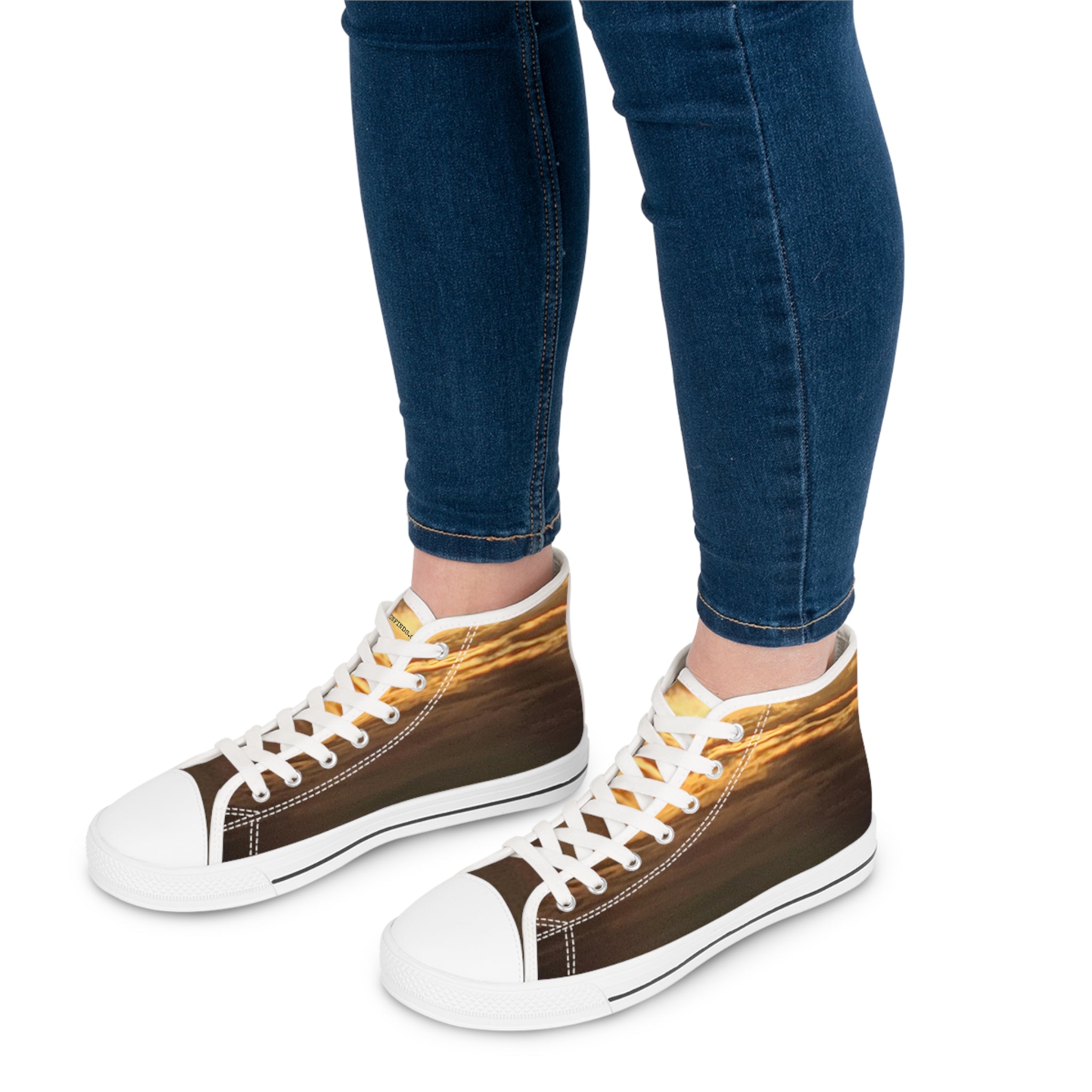 High-top sneakers with a sunset sky print.