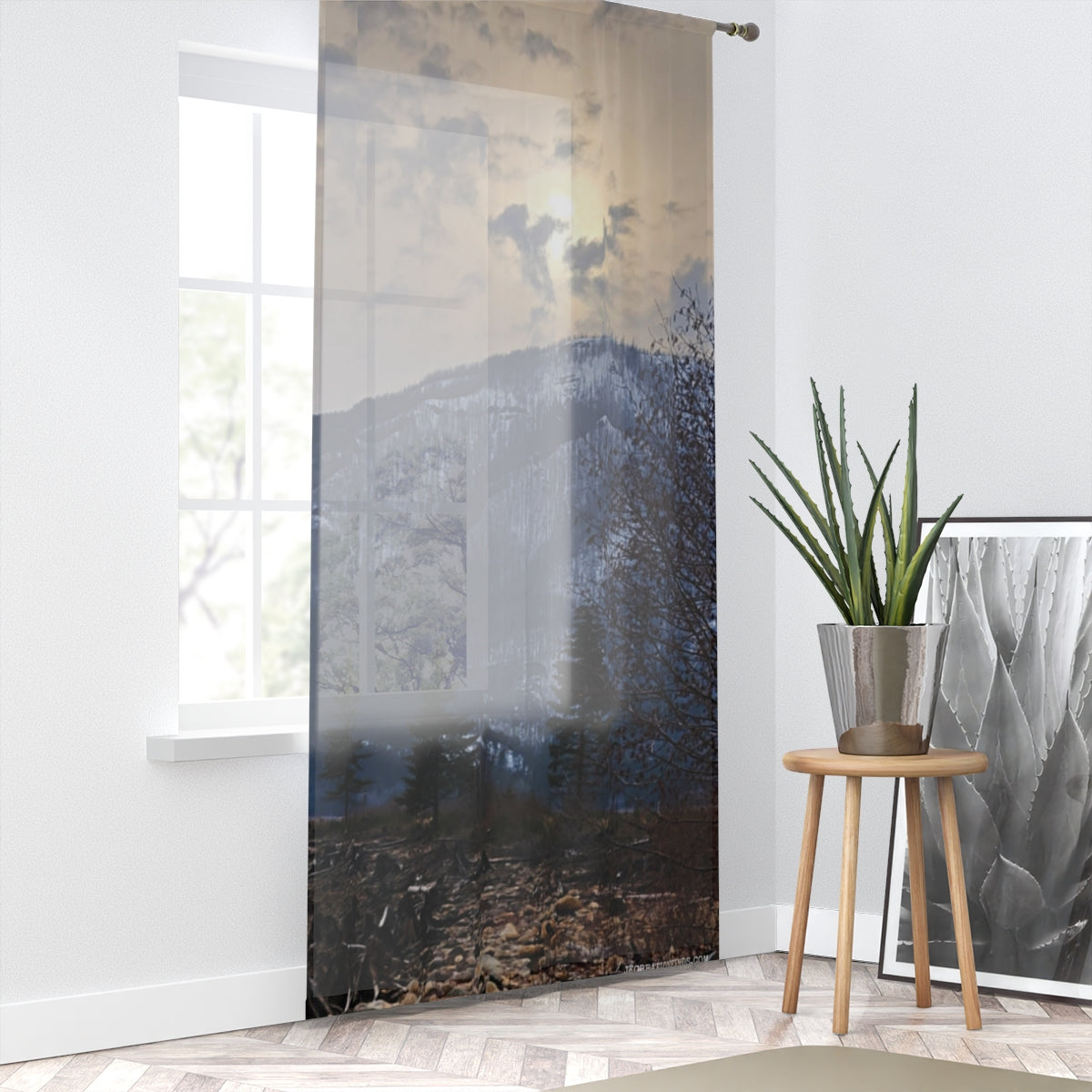Mountain Landscape Window Curtain, Nature Inspired Home Decor, Forest View Drapes, Scenic Mountain Curtains, Cloudy Sky Window Covering