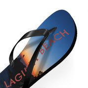 Black flip-flop with "Laguna Beach" text and sunset scene.