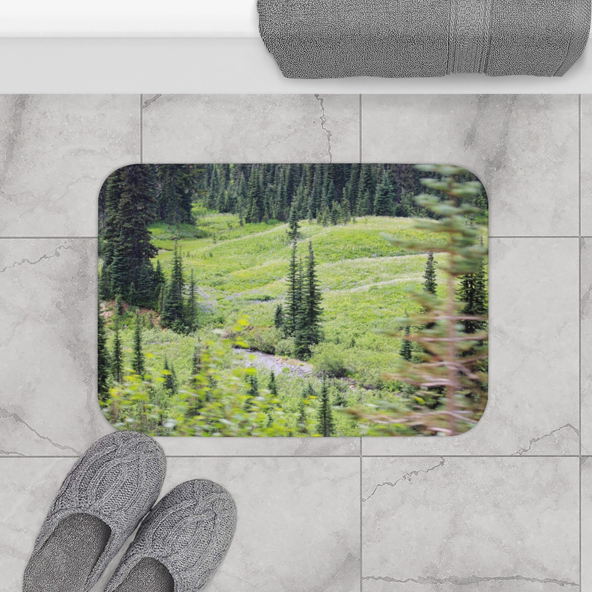 Scenic Forest View Bath Mat for Bathroom Decor