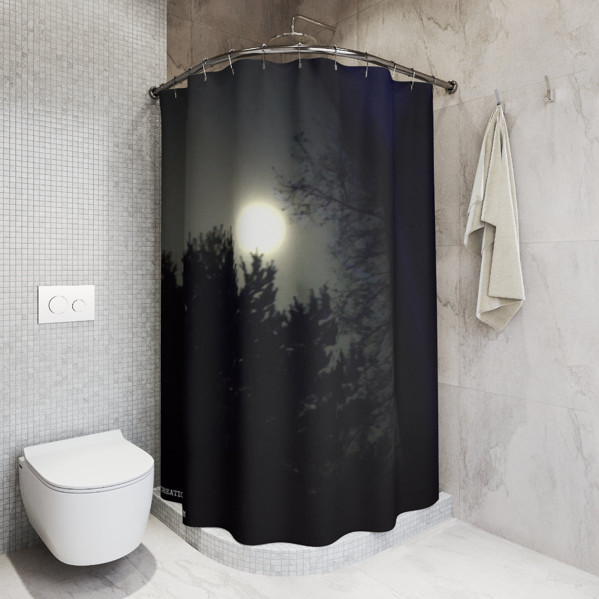 Moonlit Night Forest Scene Bathroom Shower Curtain