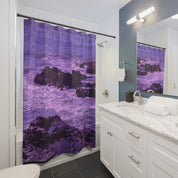 Purple Ocean Waves and Rocks Print Shower Curtain