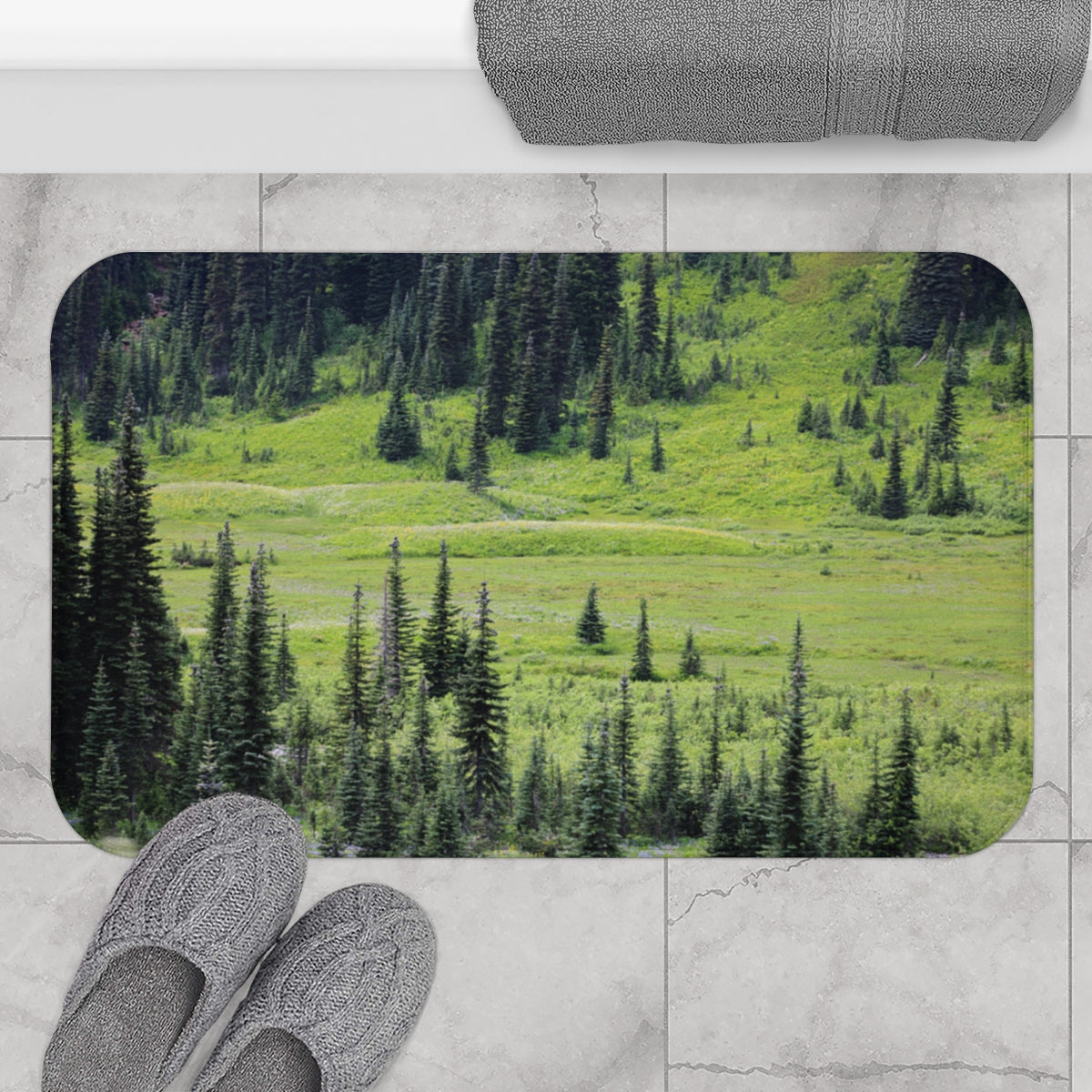 Lush Green Forest Landscape Bath Mat for Bathroom Decor