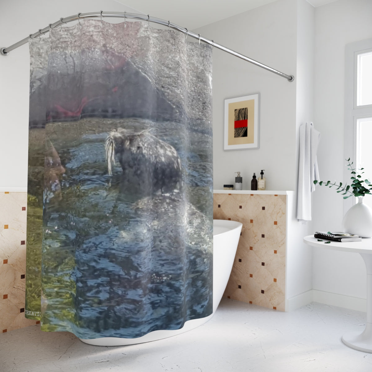 Sea Lion Swimming in Water Bathroom Shower Curtain