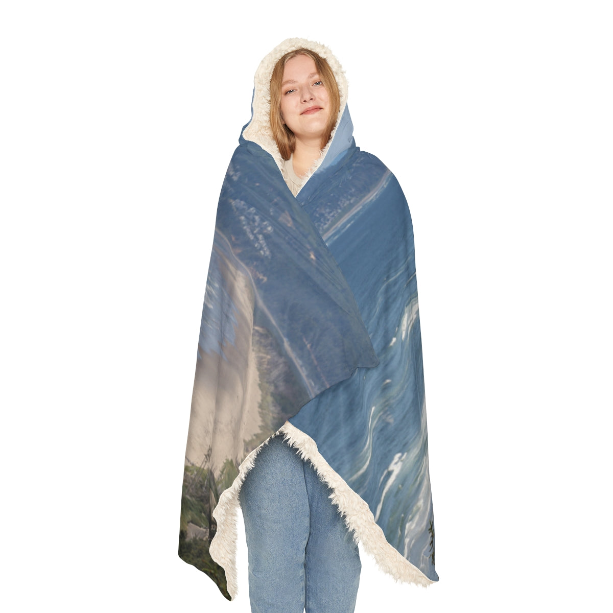 Cozy Hooded Blanket with Beach and Ocean Print