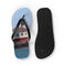 Flip-flops with a lighthouse on a rocky coast.