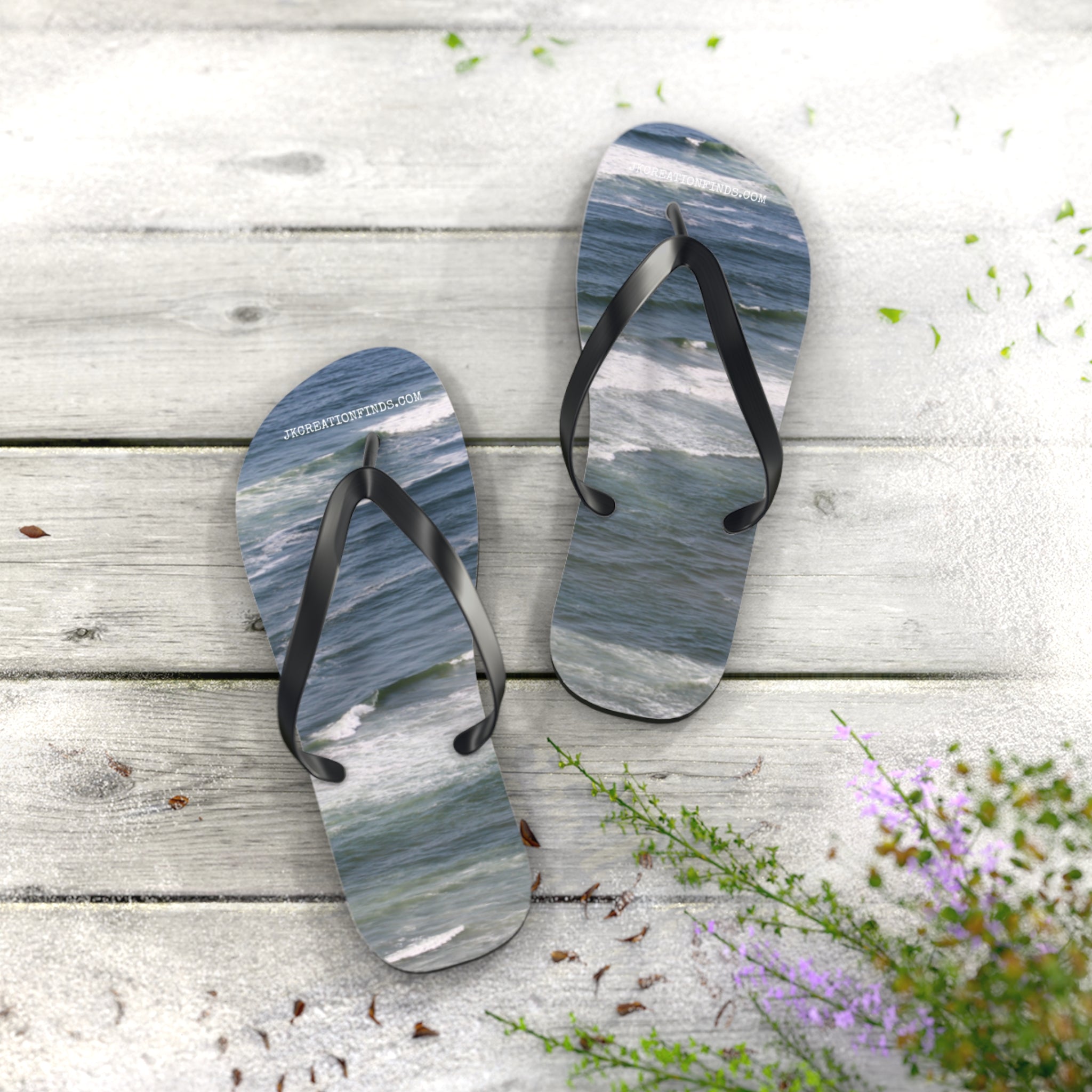 Ocean Wave Print Flip Flops for Men Womens product