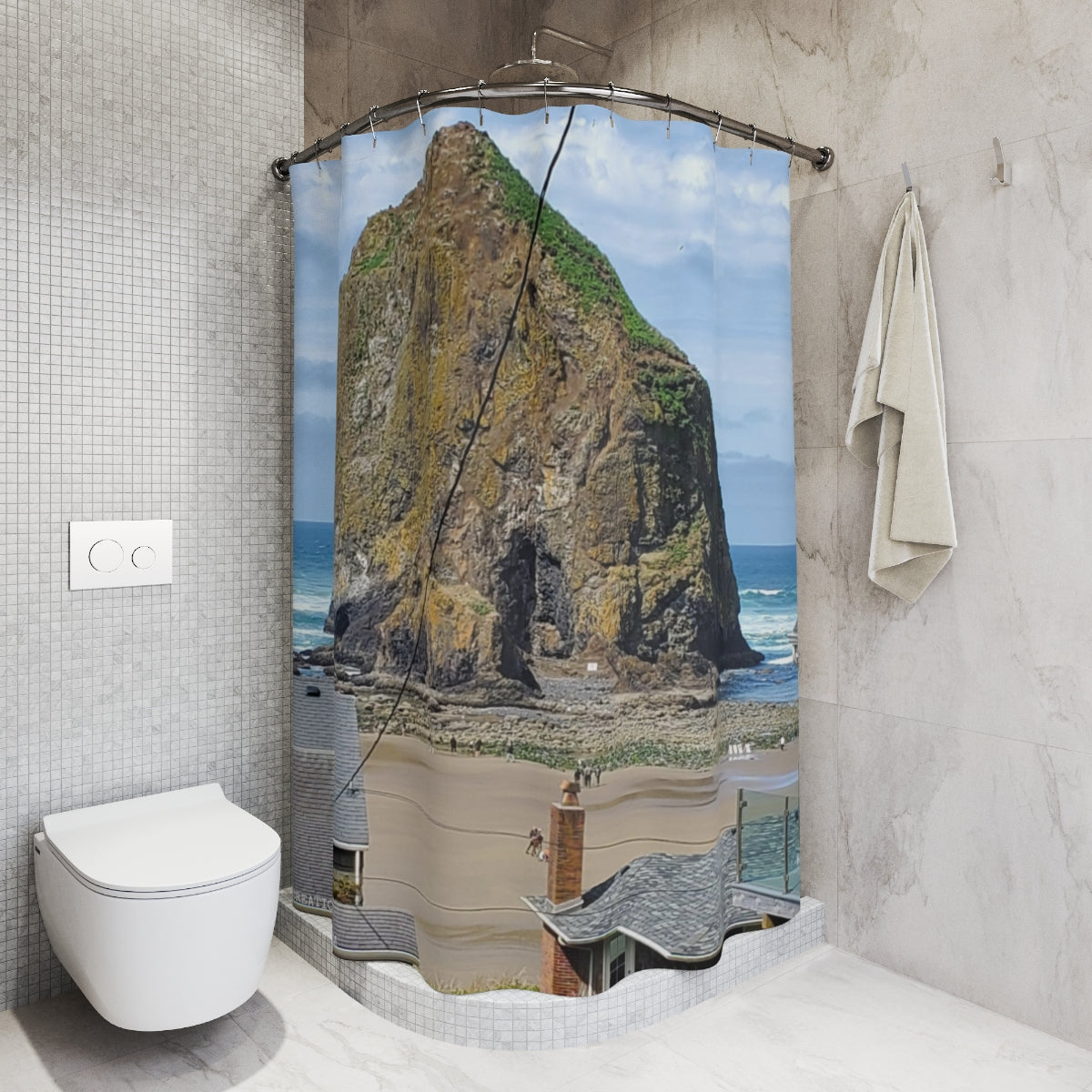 Scenic Beach Cliff Print Shower Curtain for Bathrooms