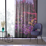 Floral Garden Window Curtain, Purple Yellow Flower Curtain, Botanical Print Curtain, Nature Inspired Home Decor, Pretty Home Decor Window