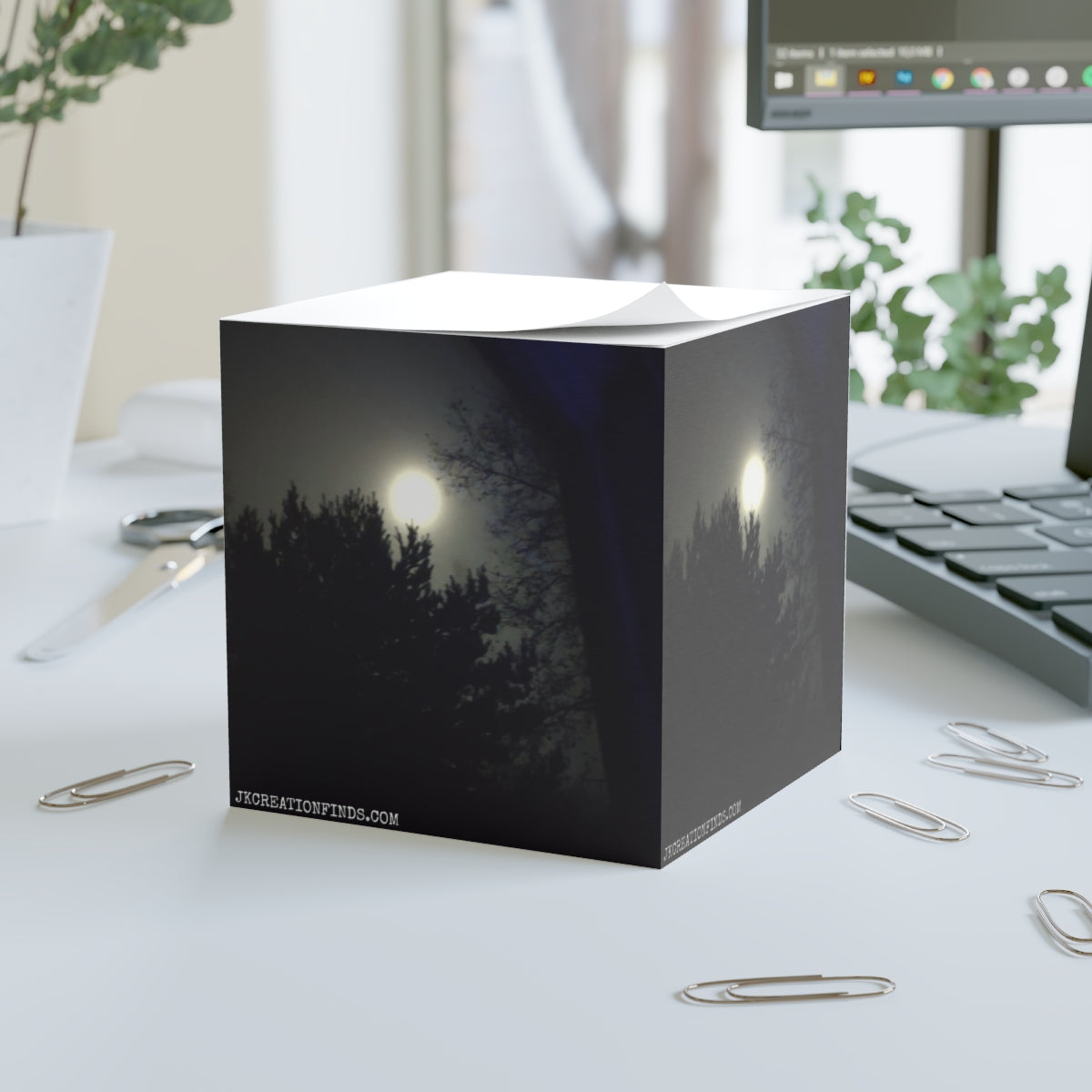Full Moon Night Forest Sticky Note Cube for Desk Decor
