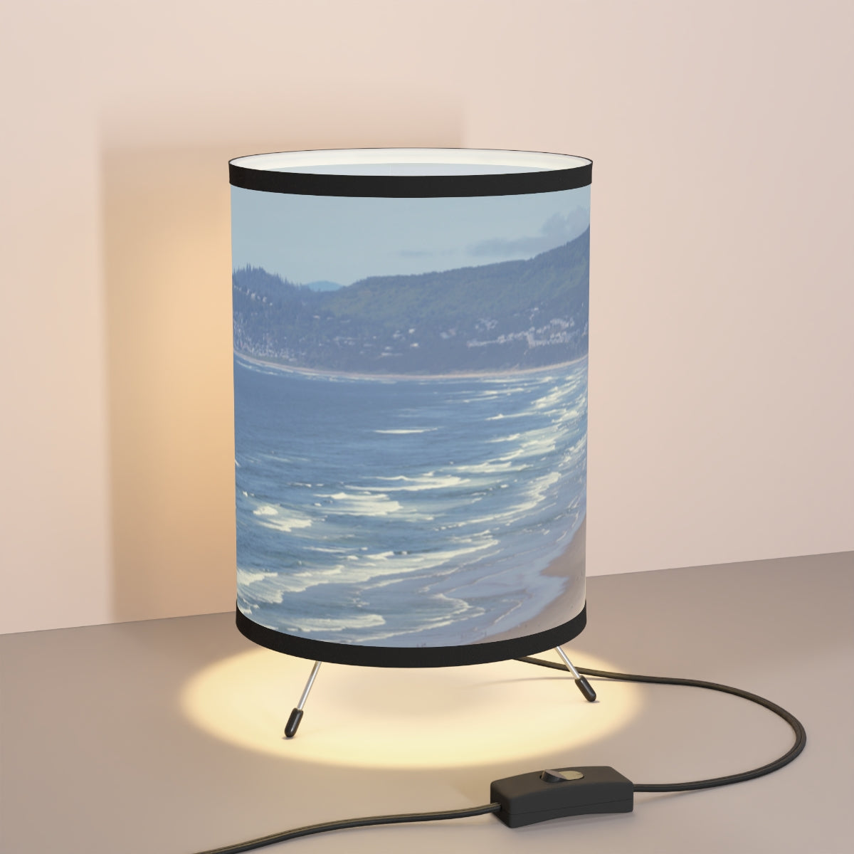 Coastal Wave Pattern Cylindrical Table Lamp