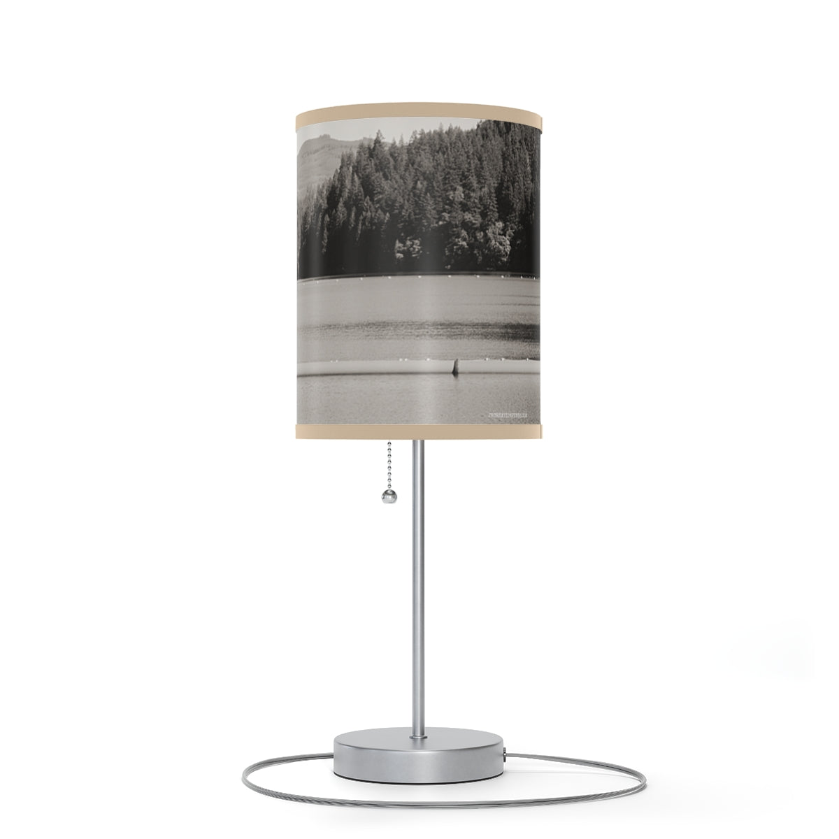 Tranquil Lake and Forest Scenic Print Table Lamp
