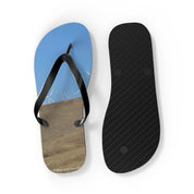 Flip-flops featuring a landscape with wind turbines.