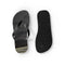 Black flip-flops with abstract patterned soles against a white background.