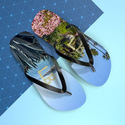 Flip-flops with "LB" logo and California landscape designs.