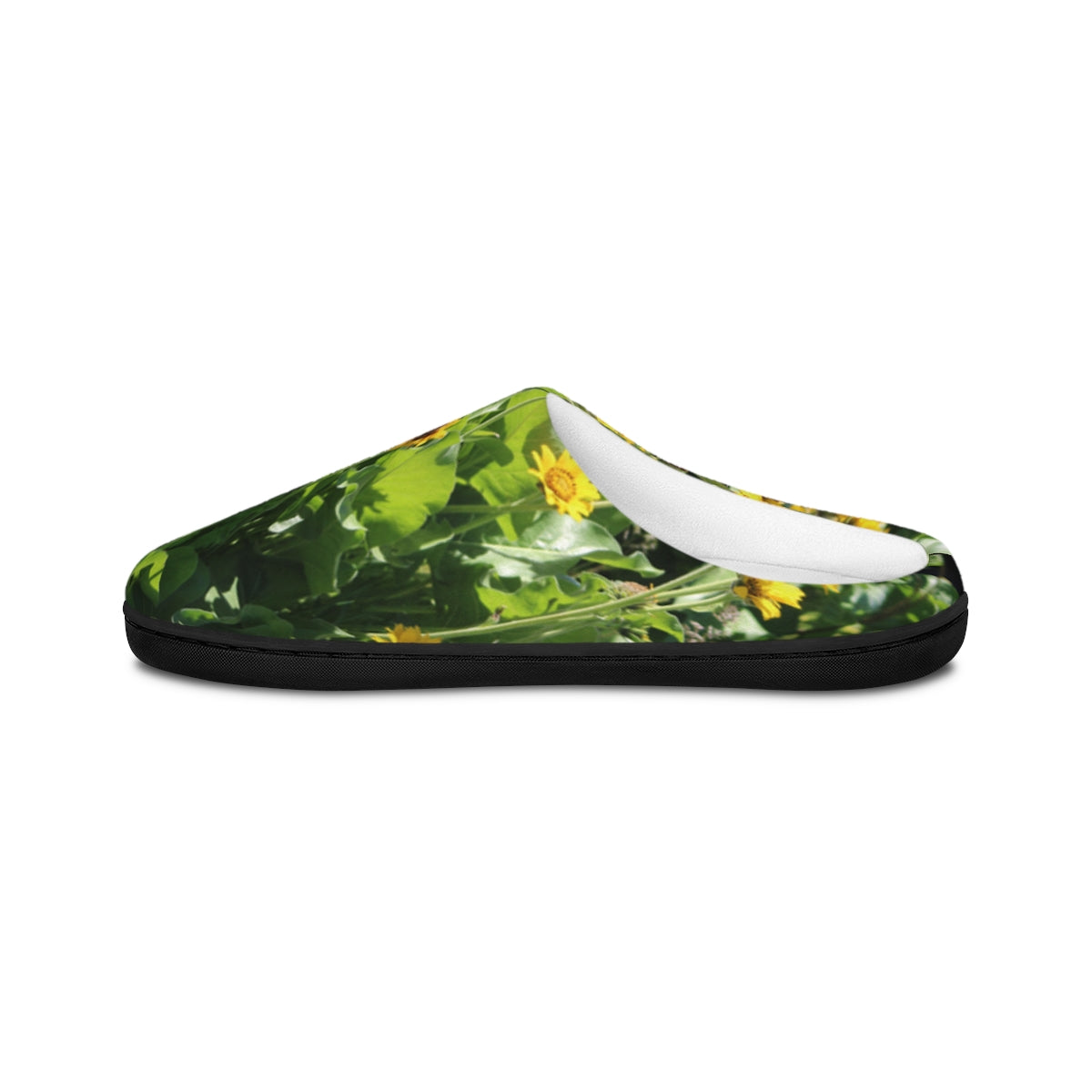 Sunflower and Green Foliage Patterned Slip-On Slippers