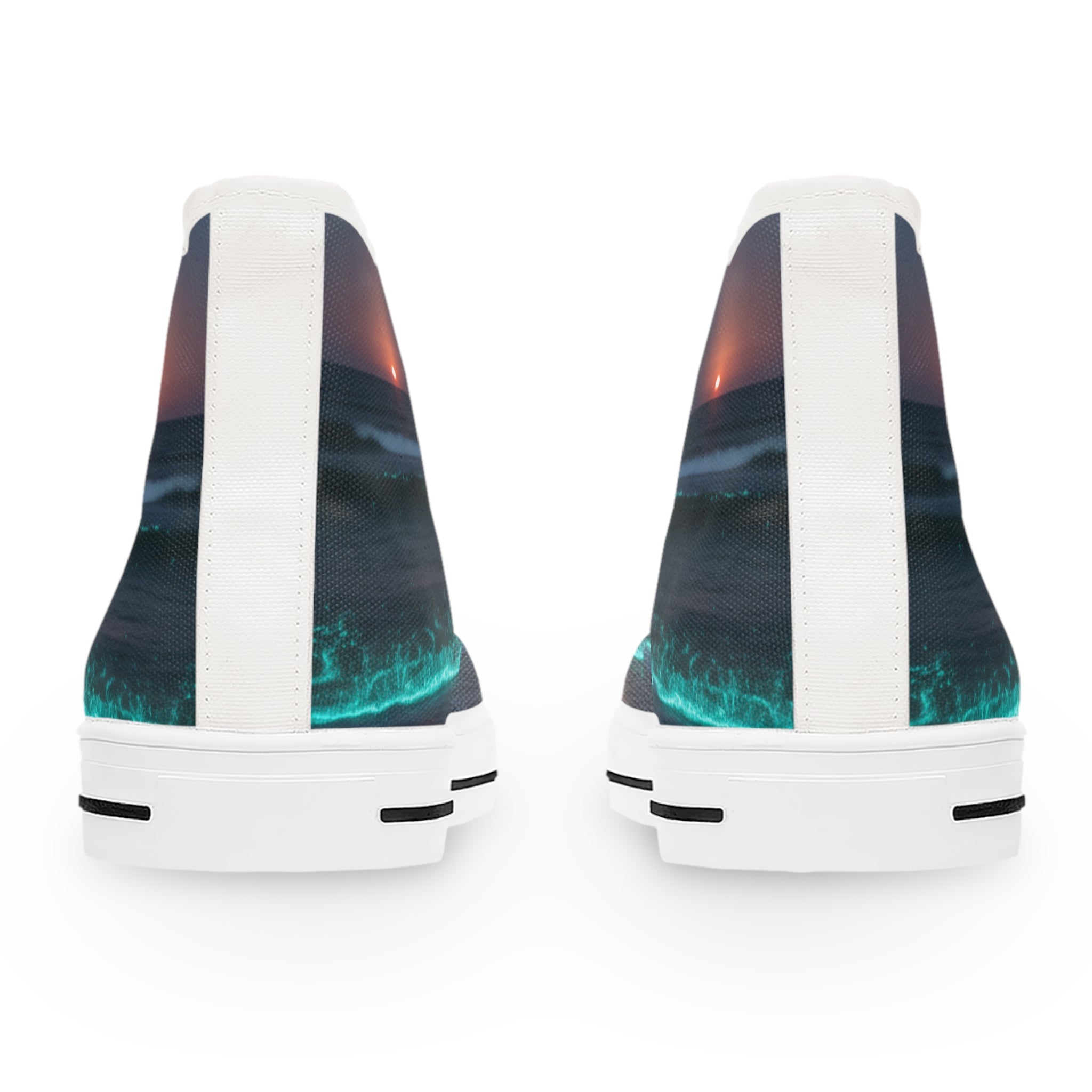 High-top sneakers with a sunset ocean wave print.