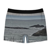 Men's boxer briefs featuring a seascape with rocks and ocean.