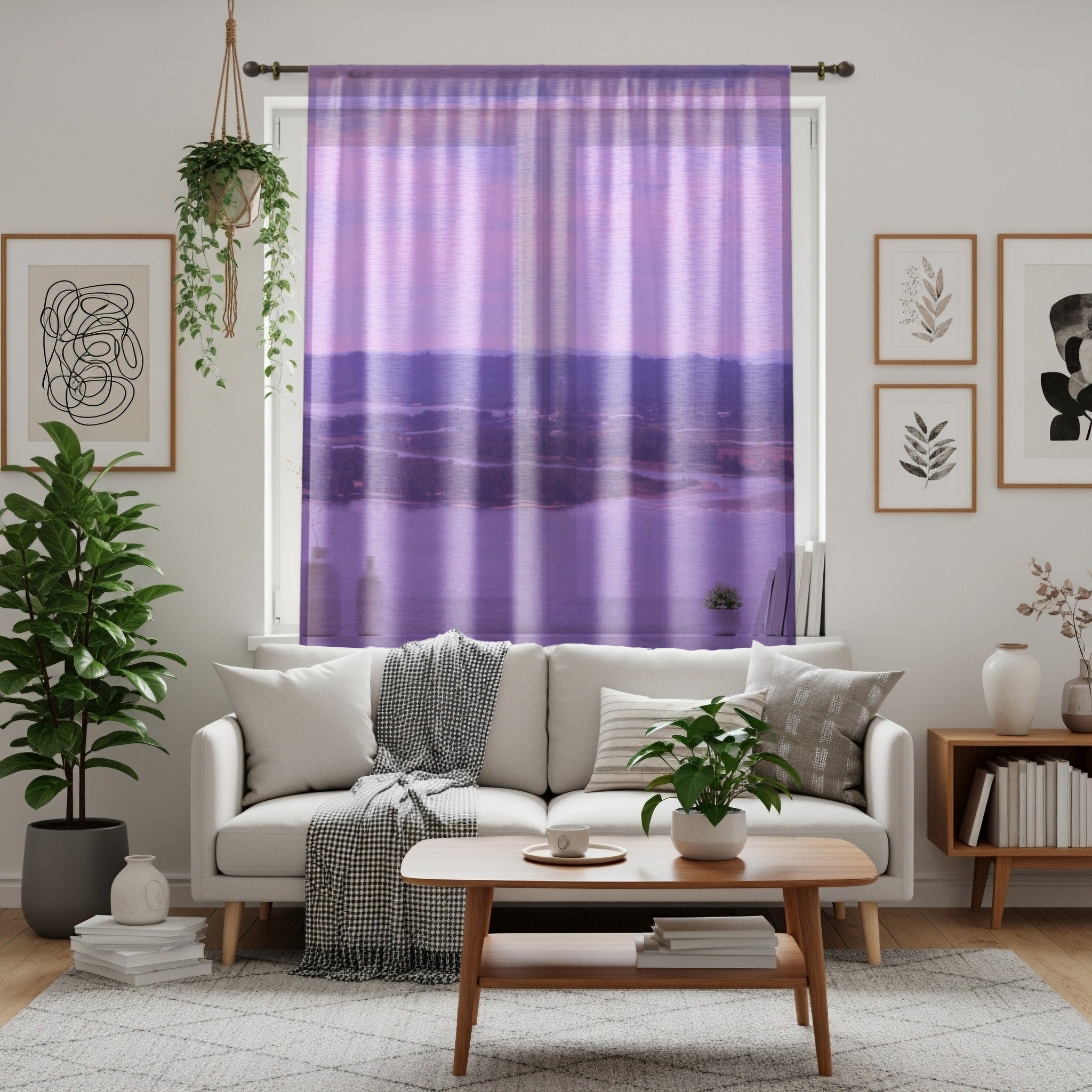 Purple River View Window Curtain, Scenic Landscape Window Treatment, Calming Home Decor, Lake House Window Curtain, Serene River Window