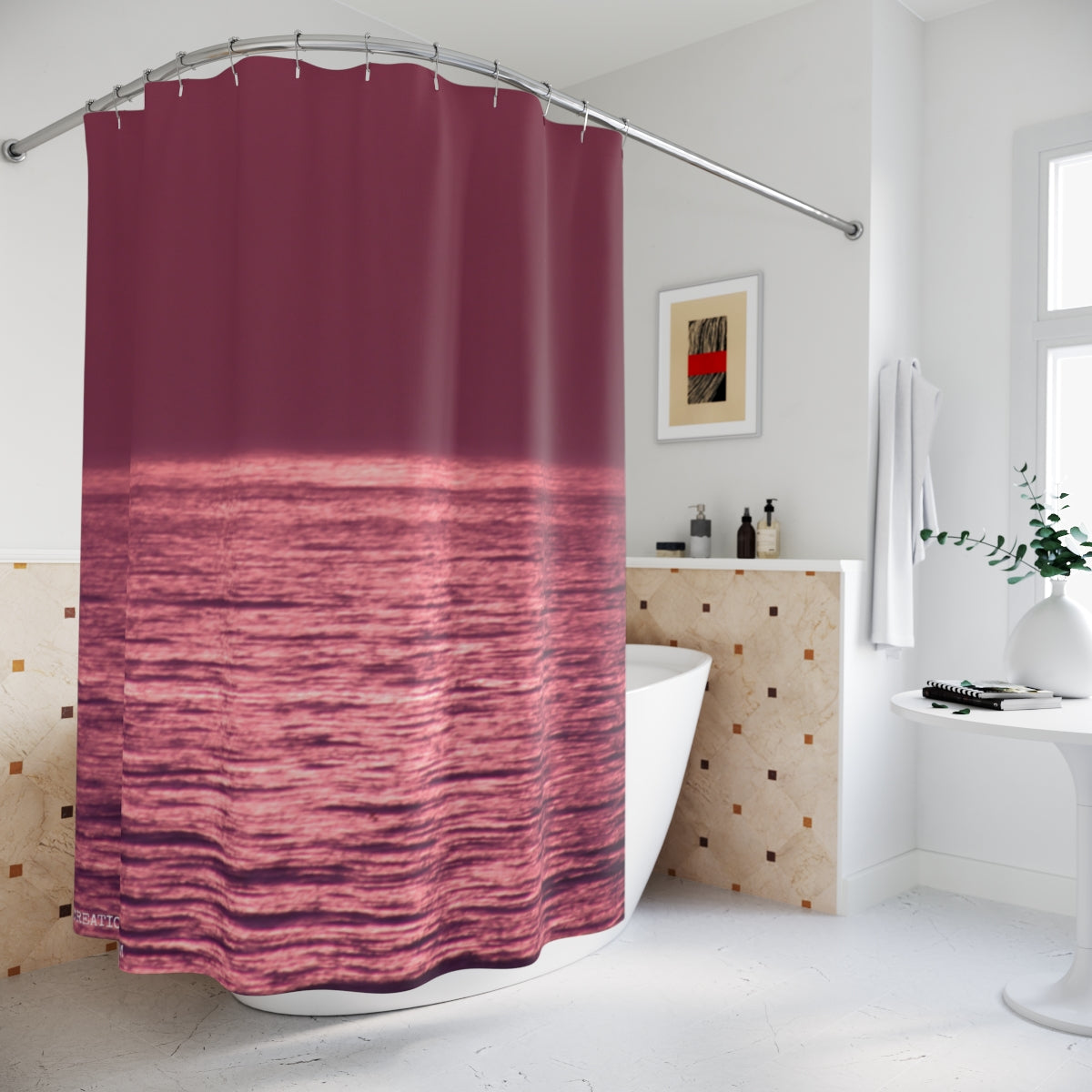Serene Pink Ocean Waves Design Shower Curtain