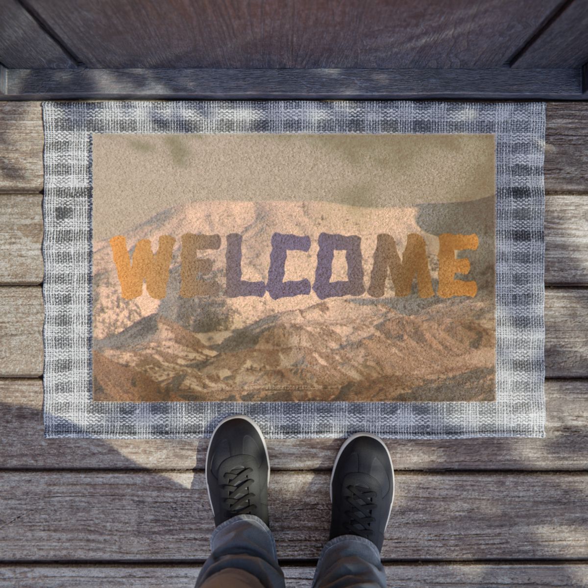 Welcome Mat with Mountain Design  Doormat