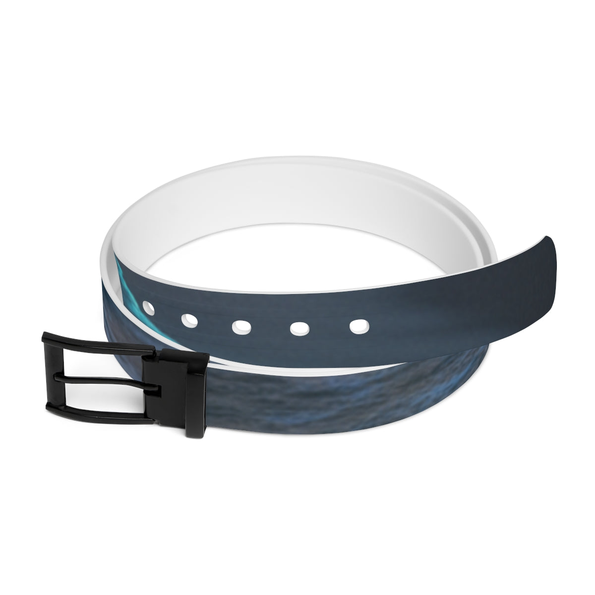 Stylish Dark Blue Patterned Belt with Black Buckle