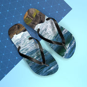 Flip flops with ocean waves and rocks on straps.