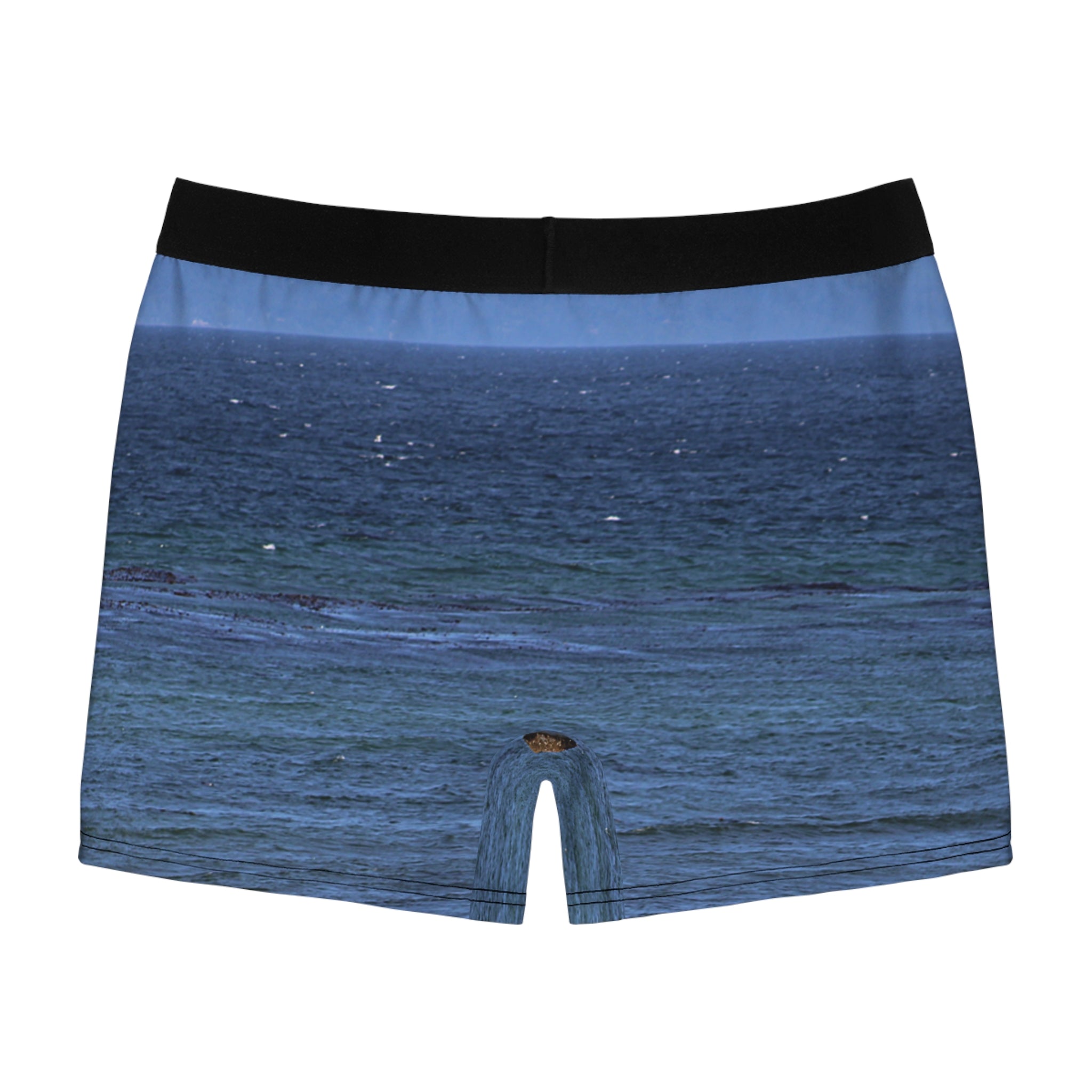 Boxer briefs with an ocean wave pattern.
