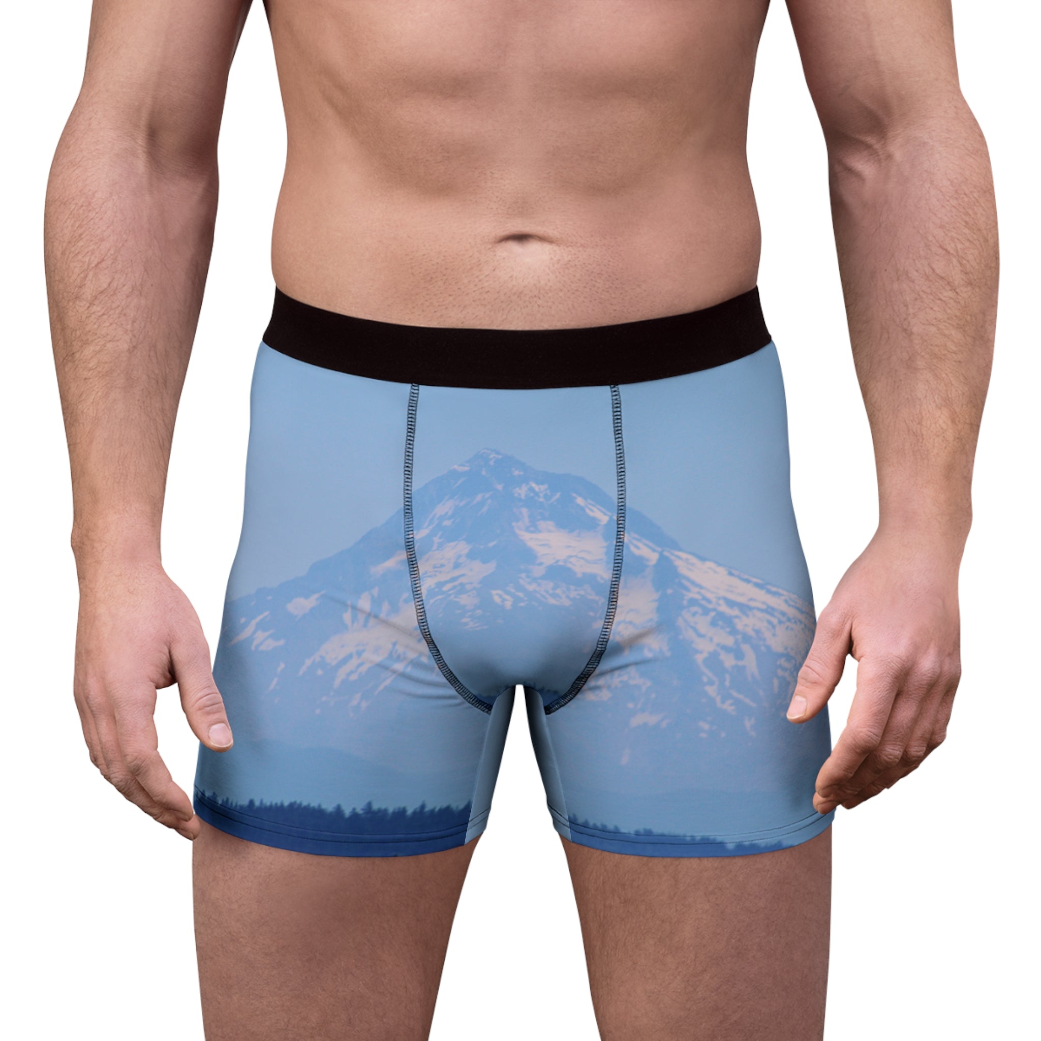 Boxer briefs with a mountain landscape print.