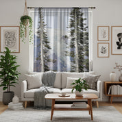 Mountain Window Curtains, Pine Tree Decor, Glacial Peak Art, Landscape Drapery, Scenic Nature Print, Rustic Cabin Home Decor, Mount Rainier