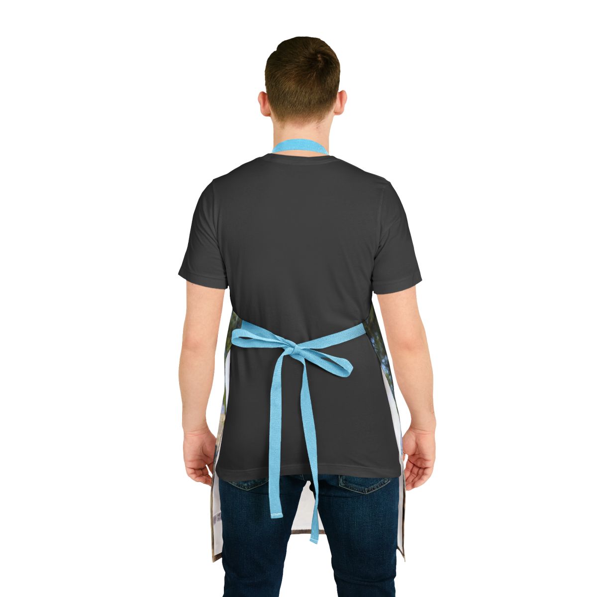 Stylish Black Apron with Blue Ties and Back View