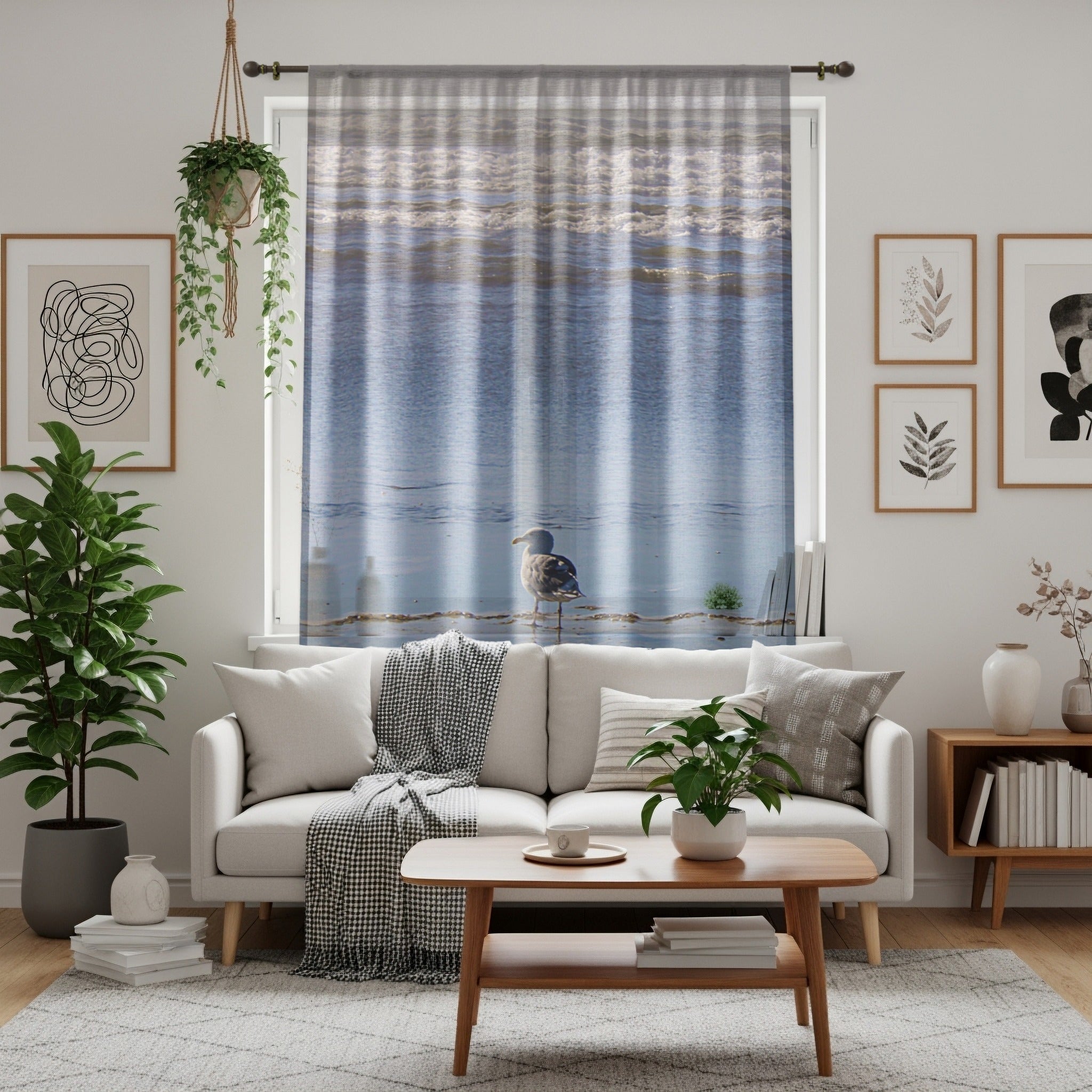 Seagull Window Curtain, Beach Decor, Coastal Living, Ocean View, Bird Lover, Nature Inspired Window Covering, Relaxing Home Decor